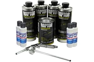 CTI INDUSTRIAL SUPPLY Raptor Truck Bed Liner Kit with Colored GM White Tint and Spray Gun - 4 Liters - Protective Spray On Paint for Coating Trucks, Tailgates, Vehicle Undercoating - Tintable Bedliner Formula
