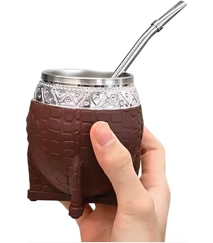 Calabash Maté Camionero Cuir Argentin Authentique – Virole Inox, Format Court, Noir Élégant