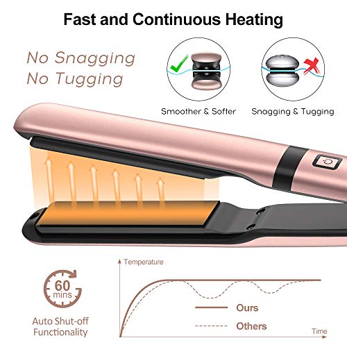 Flat Iron For Hair - Professional Ceramic Tourmaline Hair Straightener and Curler with 8 Adjustable Temp & Digital Controls for All Hair Types, 2 in 1 Straightens & Curls By Duomishu (Rose Gold)