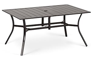 COWVIE Patio Dining Table for 6 People, 1.5M Metal Outdoor Dining Table with Adjustable Umbrella Hole for Garden, Poolside, B