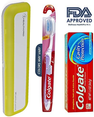 Wellness HealthPro FC-1 Portable Wireless Toothbrush UV Sanitizer (Yellow) + Colgate® Wave Soft Compact Head + Colgate Fluoride Great Regular Flavor Toothpaste - 1.3 oz