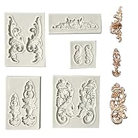 Juland 5 PCS Silicone Fondant Cake Mold Baroque Style Curlicues Scroll Mold for Sugarcraft, Cake Border Decoration, Cupcake Topper, Jewelry, Polymer Clay, Crafting Projects - Gray