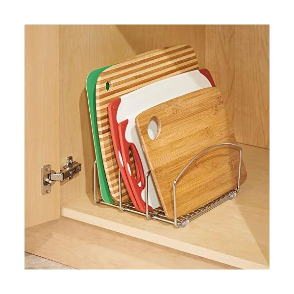 mDesign-Set-of-2-Kitchen-Bakeware-Organiser-Chrome-Plated-Metal-Baking-Tray-Rack-and-Cutting-Board-Holder-Ideal-Kitchen-Storage-Solution-Silver mDesign Set of 2 Kitchen Bakeware Organiser - Chrome Plated Metal Baking Tray Rack and Cutting Board Holder - Ideal…