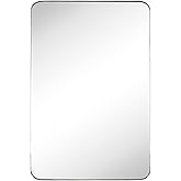 GRACTO 24 x 36'' Polished Nickel Rectangle Bathroom Vanity Mirror for Wall Polished Silver Metal Framed Rounded Rectangular B