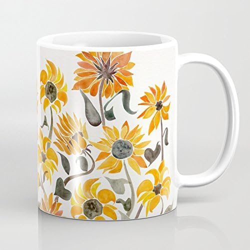 LVYZIHO Mug - Sunflower Watercolor ¨C Yellow &amp; Black Palette Personalized Ceramic Coffee Mug White - Funny Wine Mug - 11OZ Coffee Mug - Perfect for Wedding, Mothers Day, Fathers Day or Friends