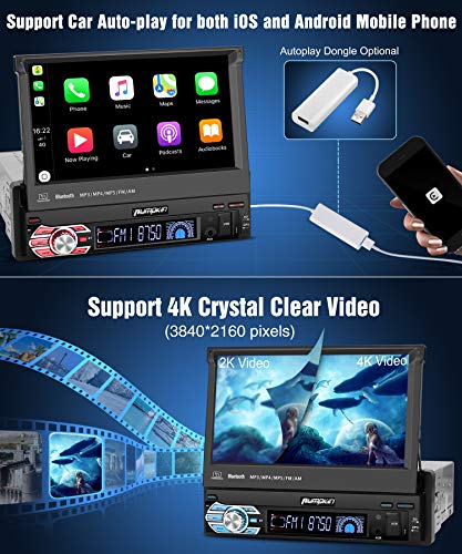 PUMPKIN Android 8.1 Car Stereo Single Din with 7 Inch Flip Out Touch Screen, Navigation, WiFi, Support Backup Camera, AUX, Android Auto, SD/USB