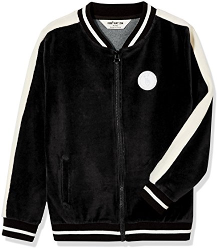 Kid Nation Kid's Velour Varsity Zip Front Jacket for Boys and Girls L Black - Thumbnail 3