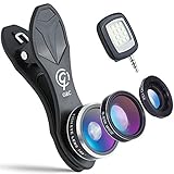 3 in 1 Cell Phone Camera Lens Kit with Flashlight, 198° Fisheye Lens,15X Macro Lens,0.63X Wide Angle Lens, For iPhone, Galaxy, iPad, Pixel and Most Smartphone By G&C