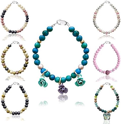 Baby &amp; Girls' Beaded Bracelets With Swarovski &amp; Czech Crystals, Simulated Pearls &amp; Other Stones - Sterling Silver Clasp &amp; Extension Chain - by D Charm
