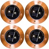 Solar Deck Lights Outdoor Pathway Decorative Waterproof Garden Light Upgraded Dual Warm White LED Brgiht 10 Lumen Decorations Uplight Sogrand Copper Step Lamp for Patio Outside Landscape Walkway 4Pack