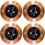Solar Deck Lights Outdoor Pathway Decorative Waterproof Garden Light Upgraded Dual Warm White LED Brgiht 10 Lumen Decorations Uplight Sogrand Copper Step Lamp for Patio Outside Landscape Walkway 4Pack