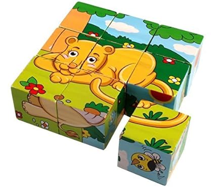 Rvold 9 Piece Colorful Wooden Block Picture Puzzle for Children (Animal Rhino Theme)