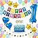 Lubatis 1st Birthday Boy Decoration; Boy First Birthday Decorations; Cake Topper First Birthday, Rainbow Birthday Banner, 40 inch 1 Mylar Balloon, 35 pcs Rainbow Birthday Party Set, LeTime (Blue)