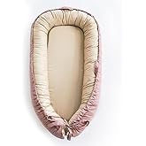 Baby Lounger, Baby Nest Cover for Baby, Reversible & Breathable Cotton, Adjustable Baby Floor Seat for Tummy Time, Portable Infant Lounger, Essentials for Newborns (Pink)