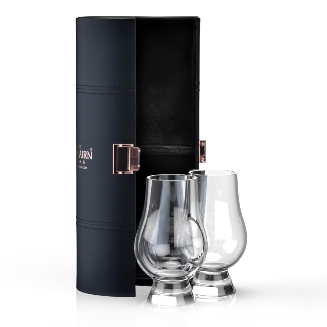 Glencairn Whisky Glasses Set of 2 in Premium Travel Case – Official Crystal Glass for Scotch, Bourbon, Single Malt – Luxurious Custom-Fit Case – Perfect for Gifting & Whisky on The Go