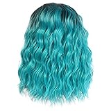 Clearance Short Wavy Curly Wig| Inkach Black Womens Middle Part Ombre Synthetic Fiber Full Wigs Heat Resistant Costume Party as Human Hair (Blue)