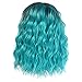 Clearance Short Wavy Curly Wig| Inkach Black Womens Middle Part Ombre Synthetic Fiber Full Wigs Heat Resistant Costume Party as Human Hair (Blue)