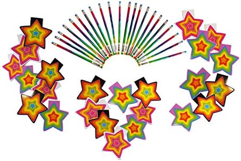 Wiser Road Bright Stars Notepads and Pencils Stationary Bundle for 24 Kids (48 pieces) Inspiring Creativity and Writing (Set of 24)