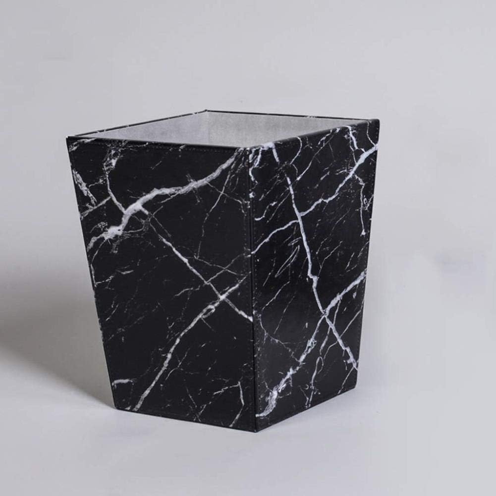 OZguole Garbage can Marble Leather Trash Can Home Bedroom Sundries Storage Bucket Office Garbage Storage Bin 10L (Color : Black)