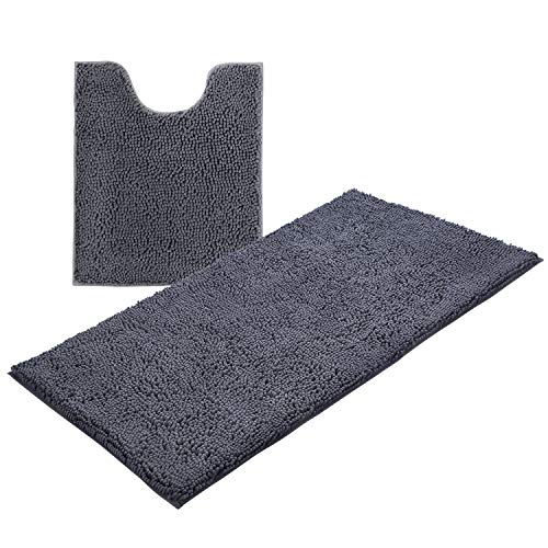 KMAT Bath Mats Luxury Chenille Bathroom Rugs(2 PCS), Soft Plush AntiSlip 28"x47" Shower Rug +20