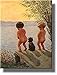 Boys By the Lake Distance Record Toilet Bathroom Picture Made on Stretched Canvas, Wall Art Decor Ready to Hang.