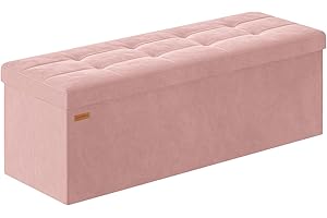 ABHENG Folding Storage Ottoman, Velvet Storage Bench, Footrest, Removable Divider, for Living Room, Bedroom, 15 x 43 x 15 Inches, 660 lb Load Capacity, Jelly Pink UASND02P