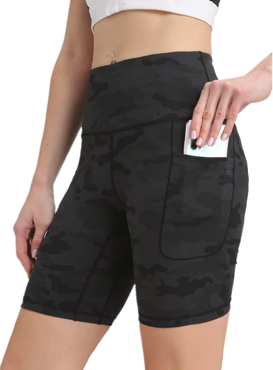 FETY Women's High Waist Yoga Shorts Biker Workout Shorts Running Athletic Short with 2 Pockets Tommy Control