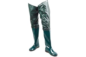 Non-Slip Waterproof PVC Fishing Hip Waders, Breathable Wading Trousers with Buckle Boots, Green Hip Boots Size 43