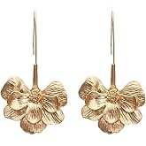 Flower Dangle Earrings for Women Unisex,Statement 14K Gold Plated Hawaiian Floral Earrings, Fashion Large Petals Earrings for,Cute Trendy Boho Vintage Vacation Golden Jewelry(dangle gold)