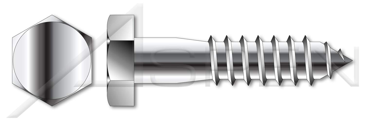 (3 pcs) 3/8" X 7", Hex Head Lag Screw Bolts, AISI 316 Stainless Steel