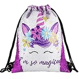 Segorts Sequin Mermaid Drawstring Bag Reversible Sequin Dance Bag for Girls Kids­ (Magical Purple)