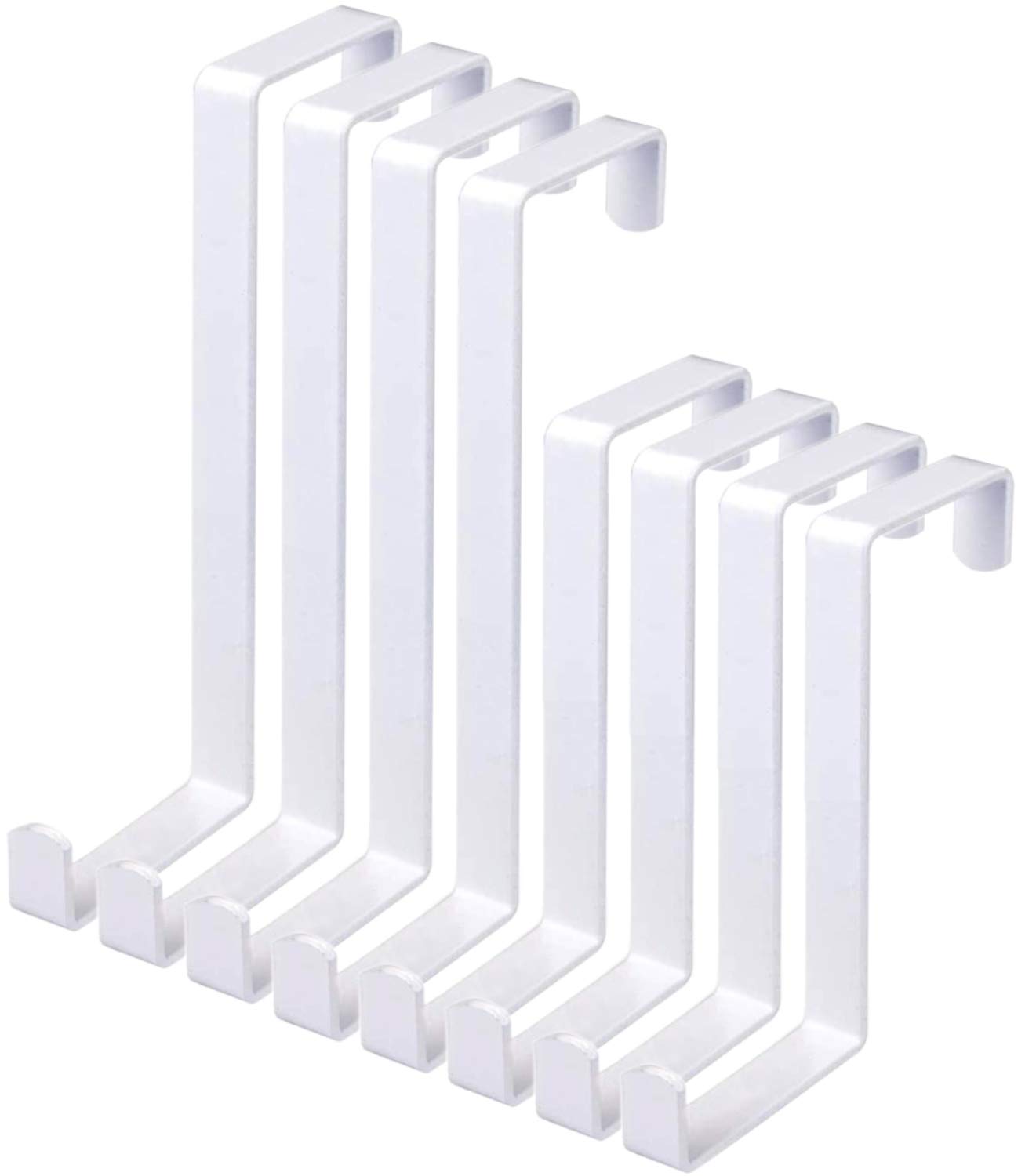 8 Pack Over The Door Hooks, Z-Shaped Reinforced Metal Reversible Door Hanger, Fits 1-3/8” and 1-3/4”, Hold Up to 35Lbs, for Hanging Clothes, Towels, Coats (White, 2 Lengths)