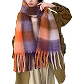 YSense Womens Winter Scarf Chunky Oversized Plaid Thick Blanket Scarf Big Coloured Warm Shawl Wrap