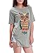 Allegra K Women Short Sleeve Owl T Shirt Side Split Loose Fit Tee Light Gray L