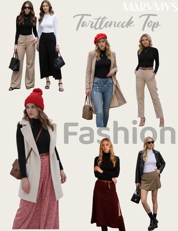 Marvmys Womens Long Sleeve Shirts Turtleneck Stretchy Fitted Casual Tops Basic Base Layer Soft Thermal Tee White 2XL