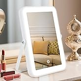 Leadzones Rechargeable LED Vanity Mirror with Lights, 10"x7" Small Lighted Makeup Mirror, Portable Travel Desk Mirror, 3-Color Lighting, for Dorm, Bedroom, Gifts for Women