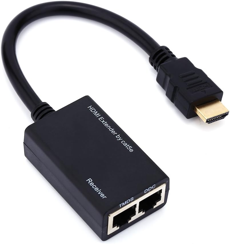 1080P HDMI Extender to RJ45 Adapter Cable, 30M Transmission Distance CAT5e CAT6 LAN Ethernet Balun Extender Repeater