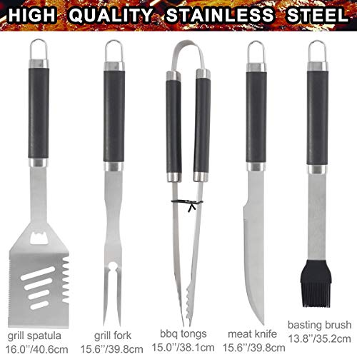 POLIGO 21pcs Heavy Duty BBQ Grill Tool Set with Heat Resistant Handle - Stainless Steel Barbecue Utensil Accessories in Plastic Storage Case - Complete Outdoor BBQ Grilling Kit - Birthday Gift for Men