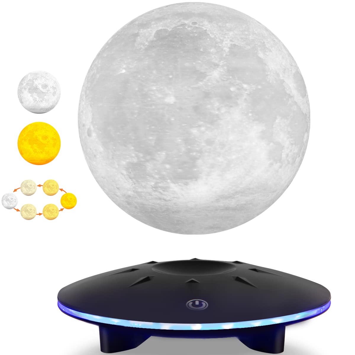 DIDWI Levitating Moon Lamp, 3D Printing Spinning Moon Light, Magnetic Floating Lunar Lamp, Touch Control LED Moon Globe Lamps Night Lights Room Decor, Office Desk Tech Gadgets, Unique Gift