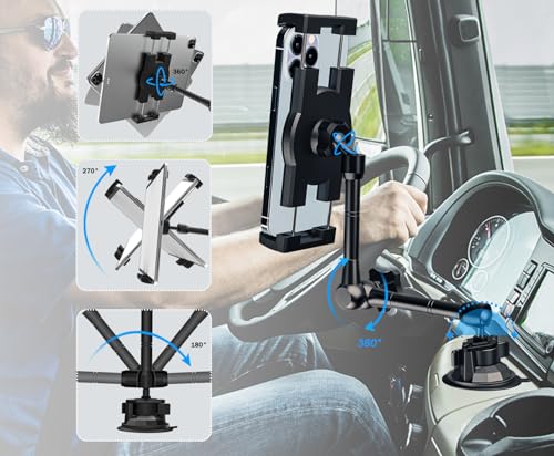 woleyi Car Dashboard Windshield Tablet Holder with Suction Cup and Truck with Metal Arm for Tablets and Phones 4-12.9 inches, iPad Pro/Air/Mini, Galaxy, Lenovo, iPhone, etc