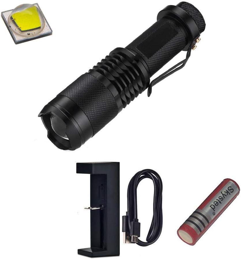 Skysted SK98 Zoomable Focus Single Mode CREE XM-L2 U3 LED 1000 Lumen Tactical Flashlight With 18650 Battery & USB Charger