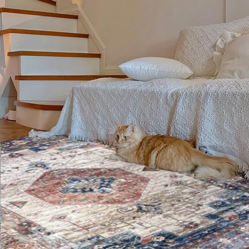 MDXMY INDOOR DOOR MATS FOR ENTRYWAY,4X6 ENTRYWAY RUGS INDOOR NON SLIP RUGS FOR ENTRYWAY DINING ROOM RUGS FOR UNDER TABLE(IVORY BLUE,4’X6′)