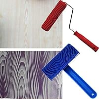 TINTON LIFE 2Pcs Rubber 7" Empaistic Wood Pattern Painting Roller + 3.9" Graining Painting Tool with Handle