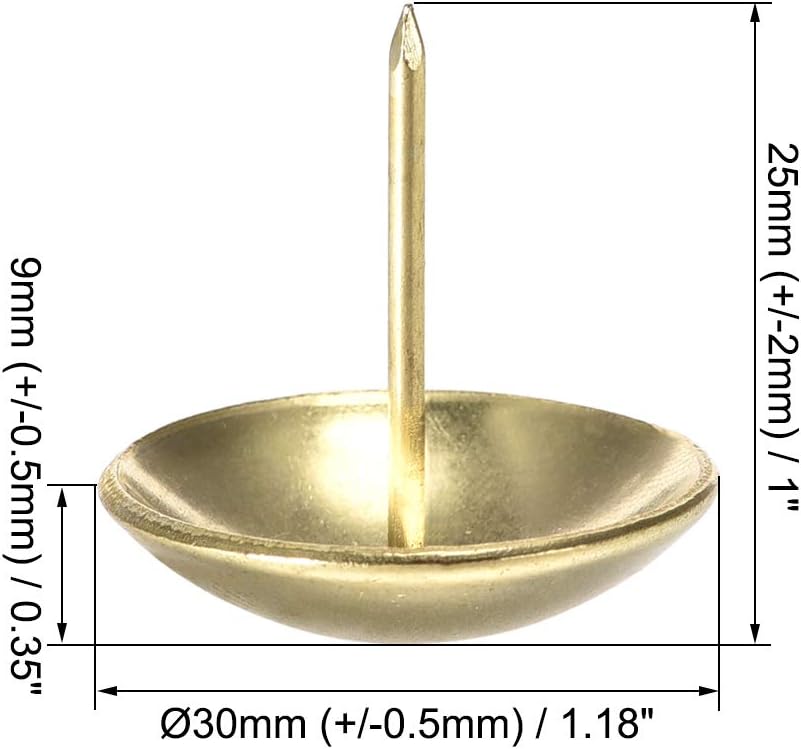 sourcing map Upholstery Nails Tacks 30mm Dia 25mm Height Round Thumb Push Pins Gold Tone for Furniture Sofa Headboards 30 Pcs - Image 4