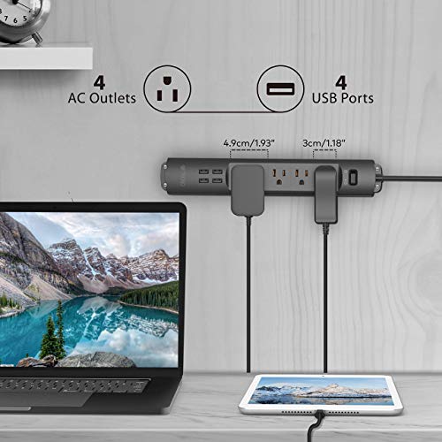 TROND Power Strip Surge Protector Flat Plug, 4 AC Outlets & 4 USB Ports, 6ft Long Extension Cord, 1440 Joules, Wall… - Image 2