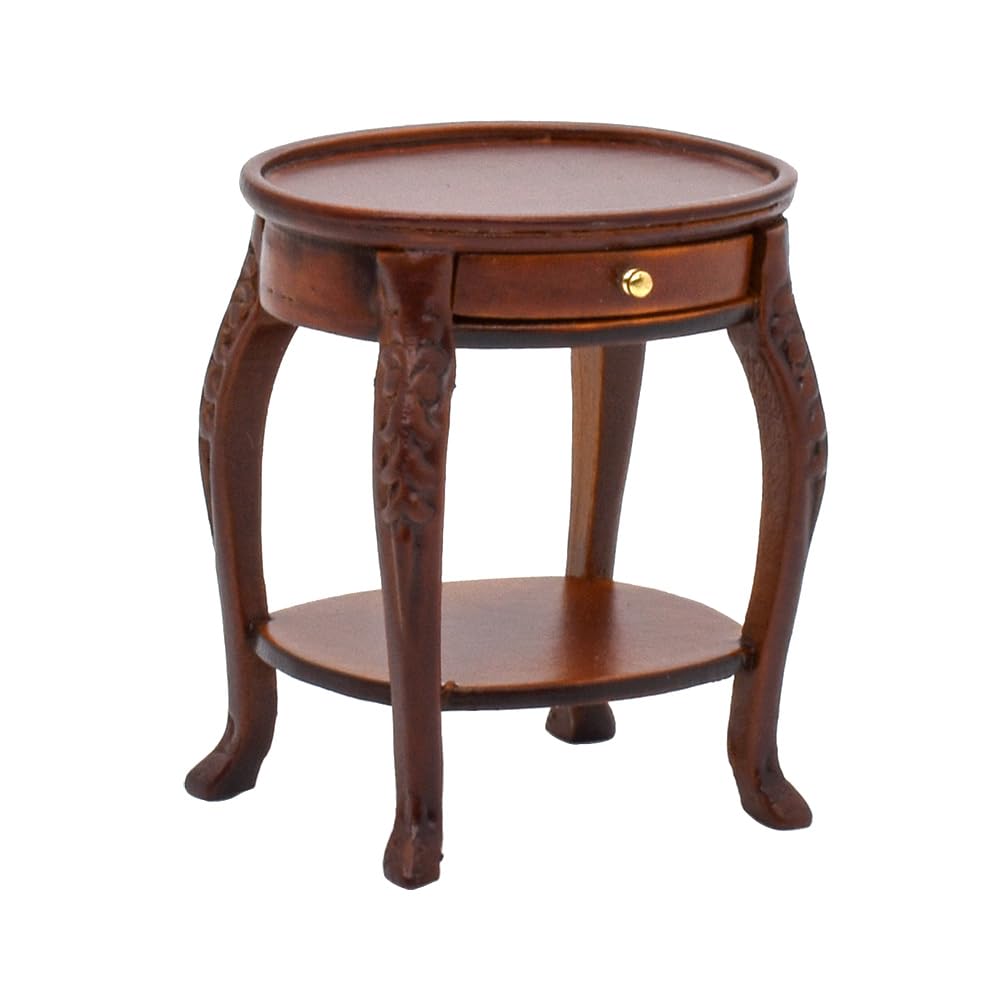 iLAND Neoclassical Dollhouse Furniture 1:12 Scale Dollhouse Wooden Collectibles, Carved Mini Side Table