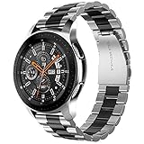 Supoix Compatible for Samsung Galaxy Watch (46mm )Bands, 22mm Soild Metal Stainless Steel Smart Watch Replacement Strap XL/Large for Galaxy Gear S3 Frontier/Gear S3 Classic-Black+Silver
