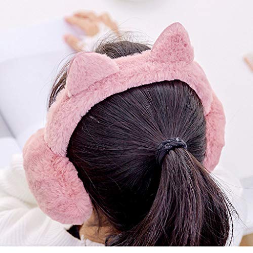 BCDshop Women Winter Earmuffs Soft Faux Fur Cute Sequin Cat Ears Windproof Adjustable Ear Warmers (Watermelon Red 1) - Thumbnail 2
