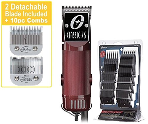 Oster 76076-010 Classic 76 Professional Hair Clipper + Free 10 Piece Combs + Free 2 Blades 000" &"1"
