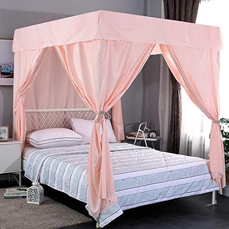 Buy Mengersi Solid Four Corner Post Bed Curtain Canopy Mosquito Net For Boys Kids Twin Extra Long Peach Online At Low Prices In India Amazon In